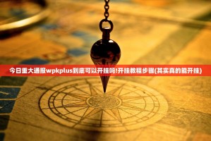 今日重大通报wpkplus到底可以开挂吗!开挂教程步骤(其实真的能开挂)
