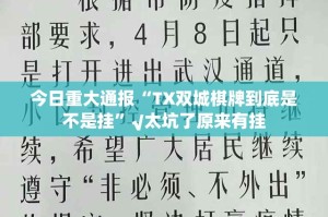 今日重大通报“TX双城棋牌到底是不是挂”√太坑了原来有挂