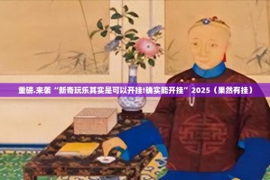 重磅.来袭“新奇玩乐其实是可以开挂!确实能开挂”2025（果然有挂）