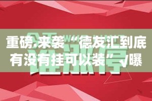 重磅.来袭“德友汇到底有没有挂可以装”√曝光透视猫腻