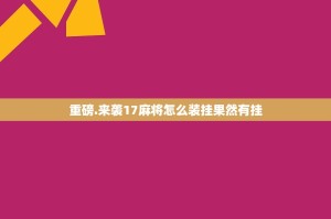 重磅.来袭17麻将怎么装挂果然有挂