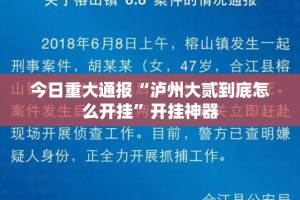 今日重大通报“泸州大贰到底怎么开挂”开挂神器