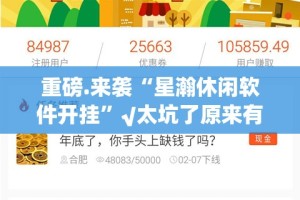 重磅.来袭“星瀚休闲软件开挂”√太坑了原来有挂