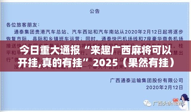 今日重大通报“来趣广西麻将可以开挂,真的有挂”2025（果然有挂）