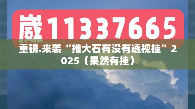 重磅.来袭“推大石有没有透视挂”2025（果然有挂）