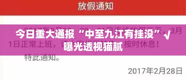 今日重大通报“中至九江有挂没”√曝光透视猫腻
