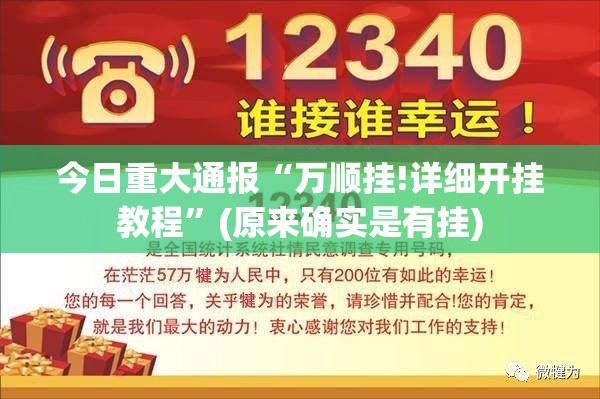 今日重大通报“万顺挂!详细开挂教程”(原来确实是有挂)
