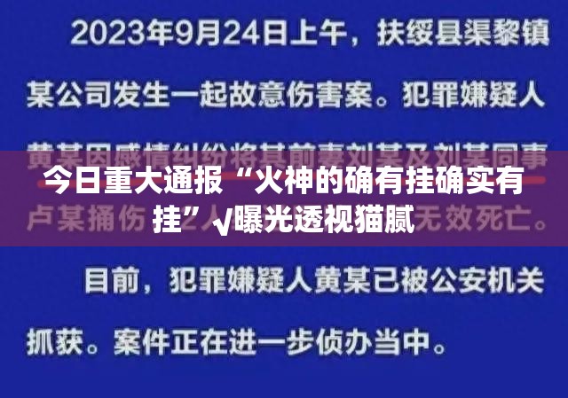 今日重大通报“火神的确有挂确实有挂”√曝光透视猫腻