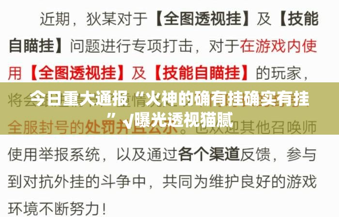 今日重大通报“火神的确有挂确实有挂”√曝光透视猫腻