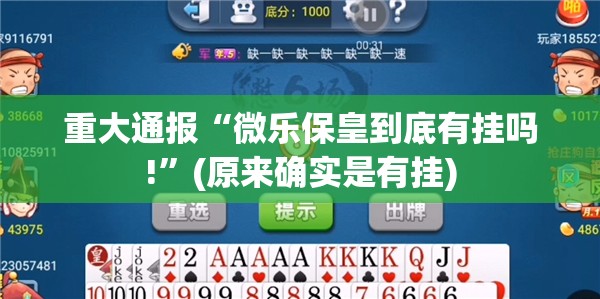 重大通报“微乐保皇到底有挂吗!”(原来确实是有挂)