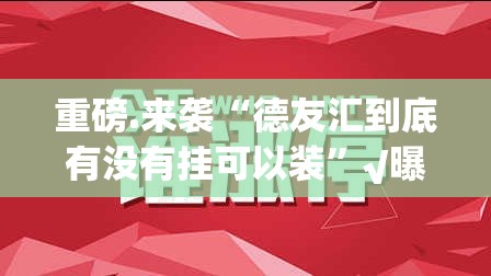 重磅.来袭“德友汇到底有没有挂可以装”√曝光透视猫腻