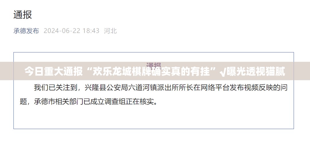今日重大通报“欢乐龙城棋牌确实真的有挂”√曝光透视猫腻